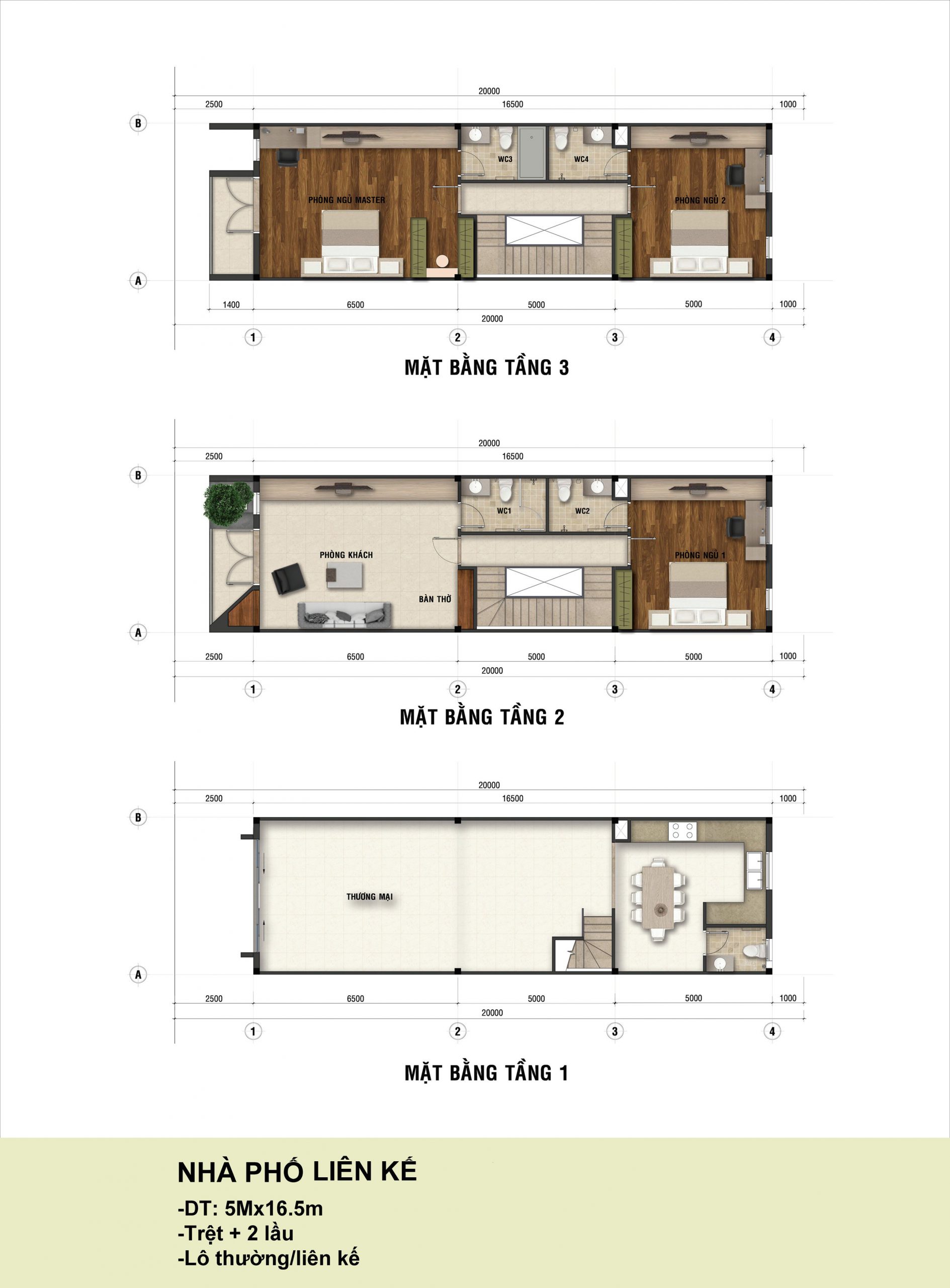 Mặt bằng thiết kế 1 trệt 2 lầu nhà phố liền kề của dự án Long Hội Central Point