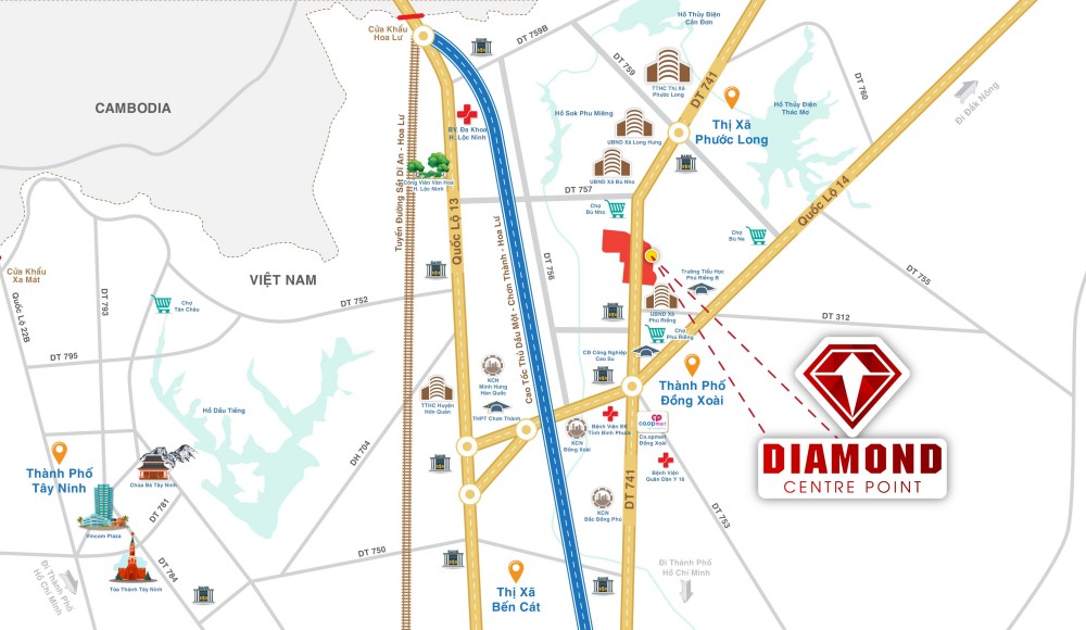 Sơ đồ vị trí dự án Diamond Centre Point Phú Riềng