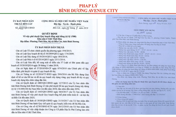 Văn bản giấy phép xây dựng của dự án Bình Dương Avenue City