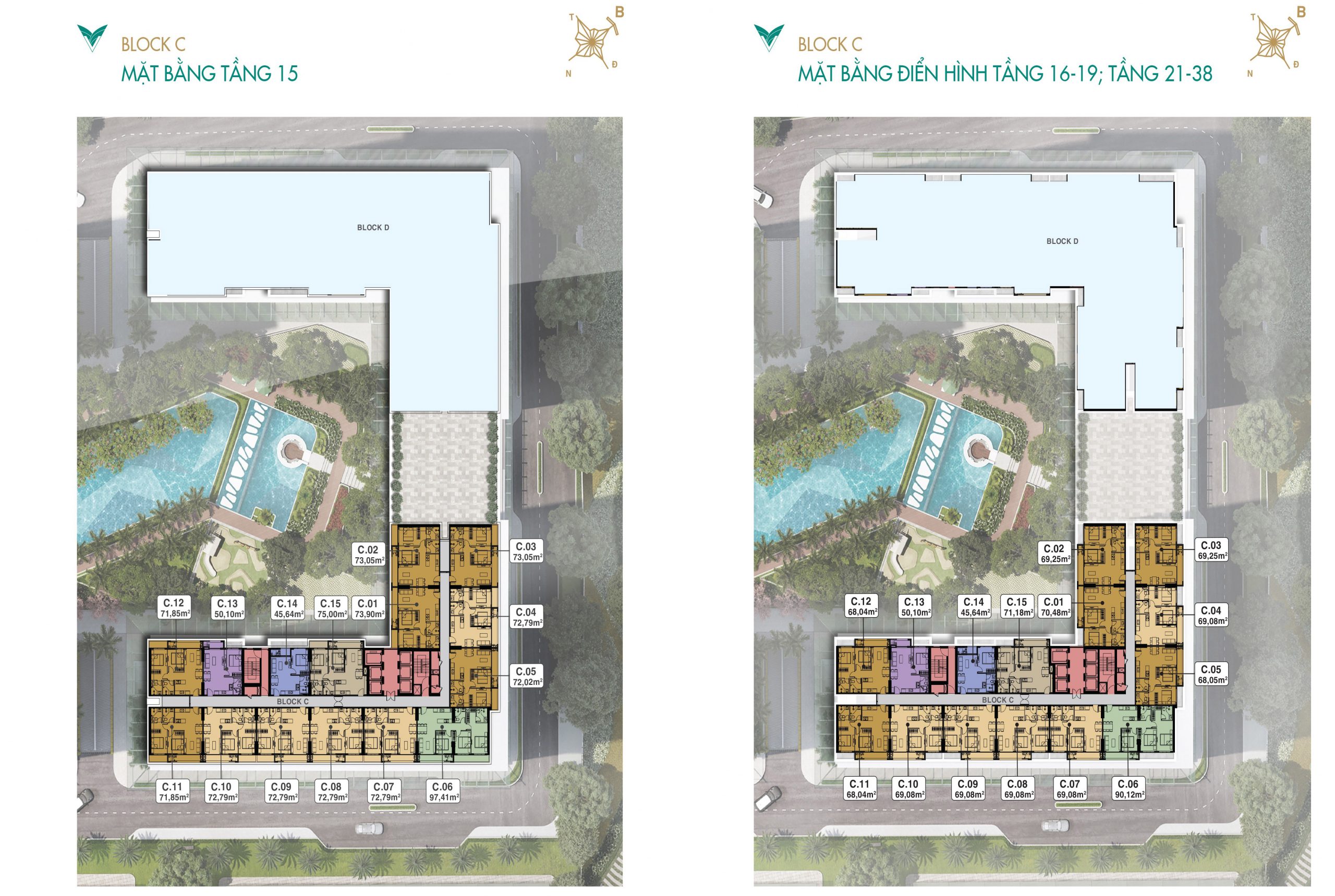Mặt bằng thiết kế tầng 15, 16 - 19, 21 - 38 block C dự án Lavita Thuận An