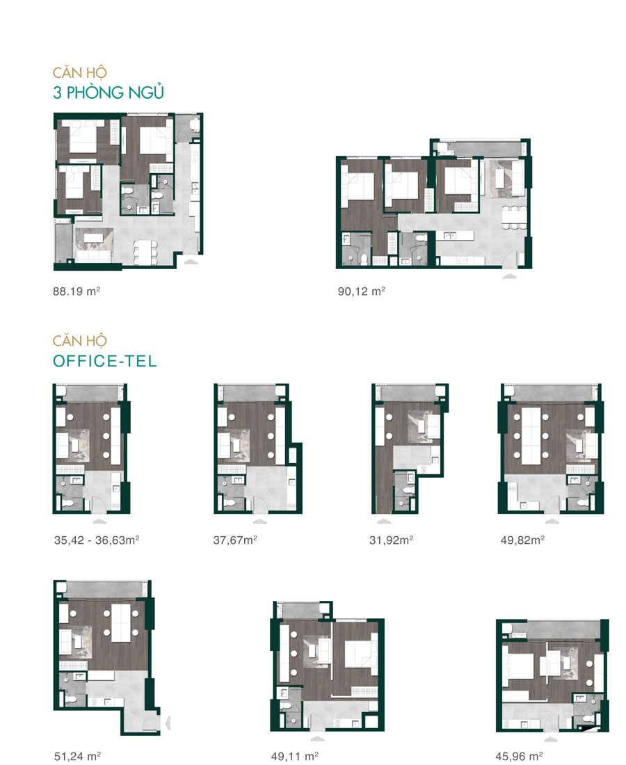Mẫu thiết kế căn hộ 3 PN và Officetel của dự án Lavita Thuận An