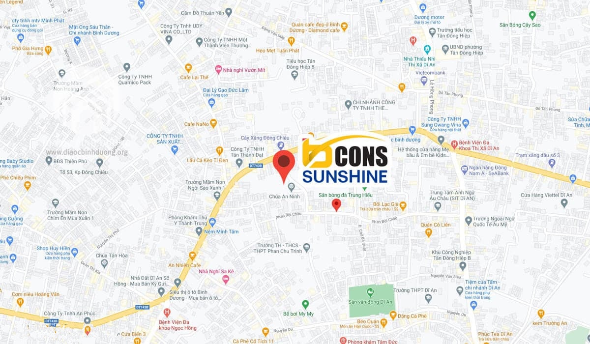 Vị trí dự án Bcons Sunshine được xác định trên bản đồ maps