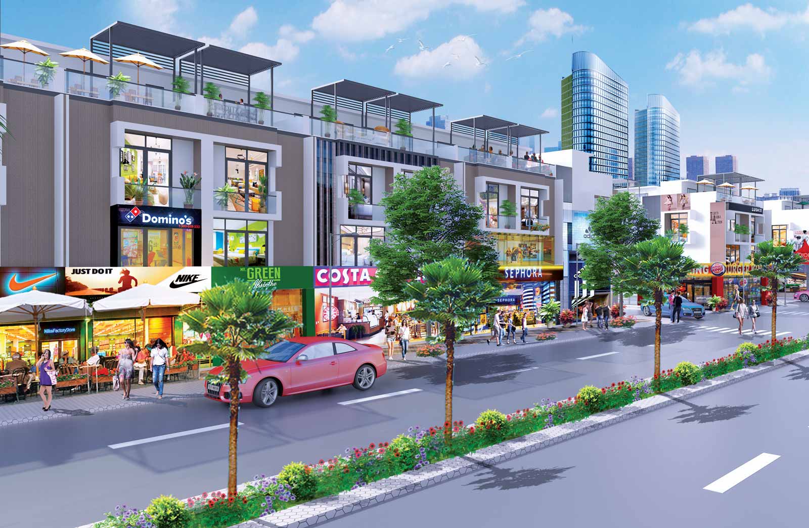 Phối cảnh khu trung tâm thương mại trong nội khu dự án City Land Bình Dương