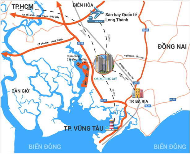Bản đồ giới thiệu vị trí dự án Osimi Phú Mỹ.