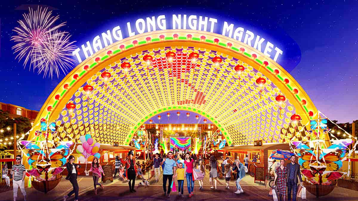 Khu vực chợ đêm Thăng Long Night Market trong nội khu dự án Thăng Long Central City